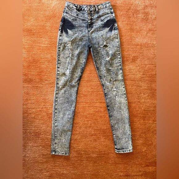 Classic Acid Wash High Waist  destroyed Jeans - Picture 1 of 11
